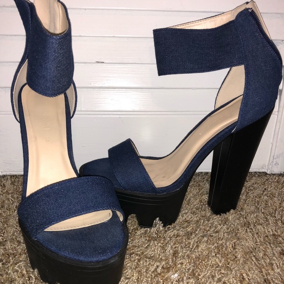 Denim Open-toe Heels - Picture 2 of 2